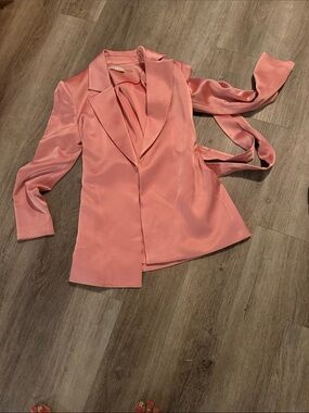 Alice + Olivia Coral Pink Satin Blazer with Lapel